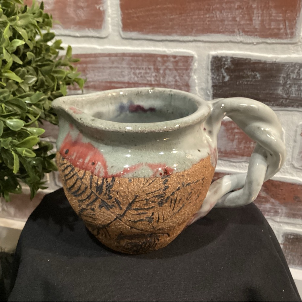 🟠 Vintage Stunning Hand Crafted High End Ceramic Pitcher - Fossil Leaf Designed